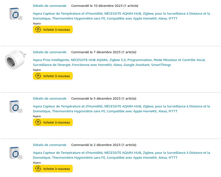 Liste achat amazon Aqara